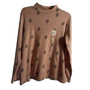 S Kim Rogers Perfectly Soft Pink Cactus Print Long Sleeve Mock Neck 100%cotton